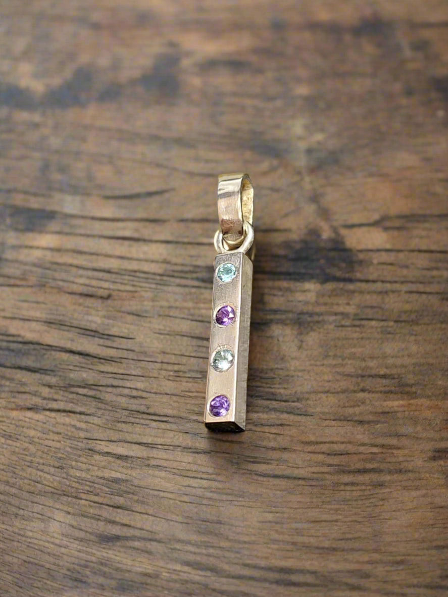 Aquamarine & Amethyst Bar Pendant
