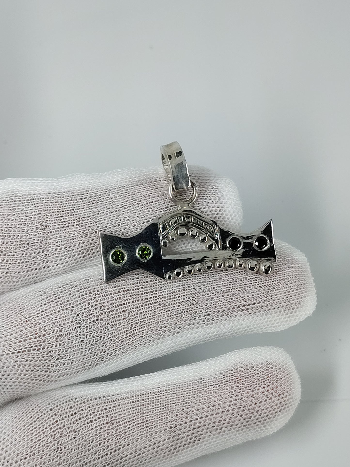 Argentium Silver Pendant with Diopside & Black Spinel