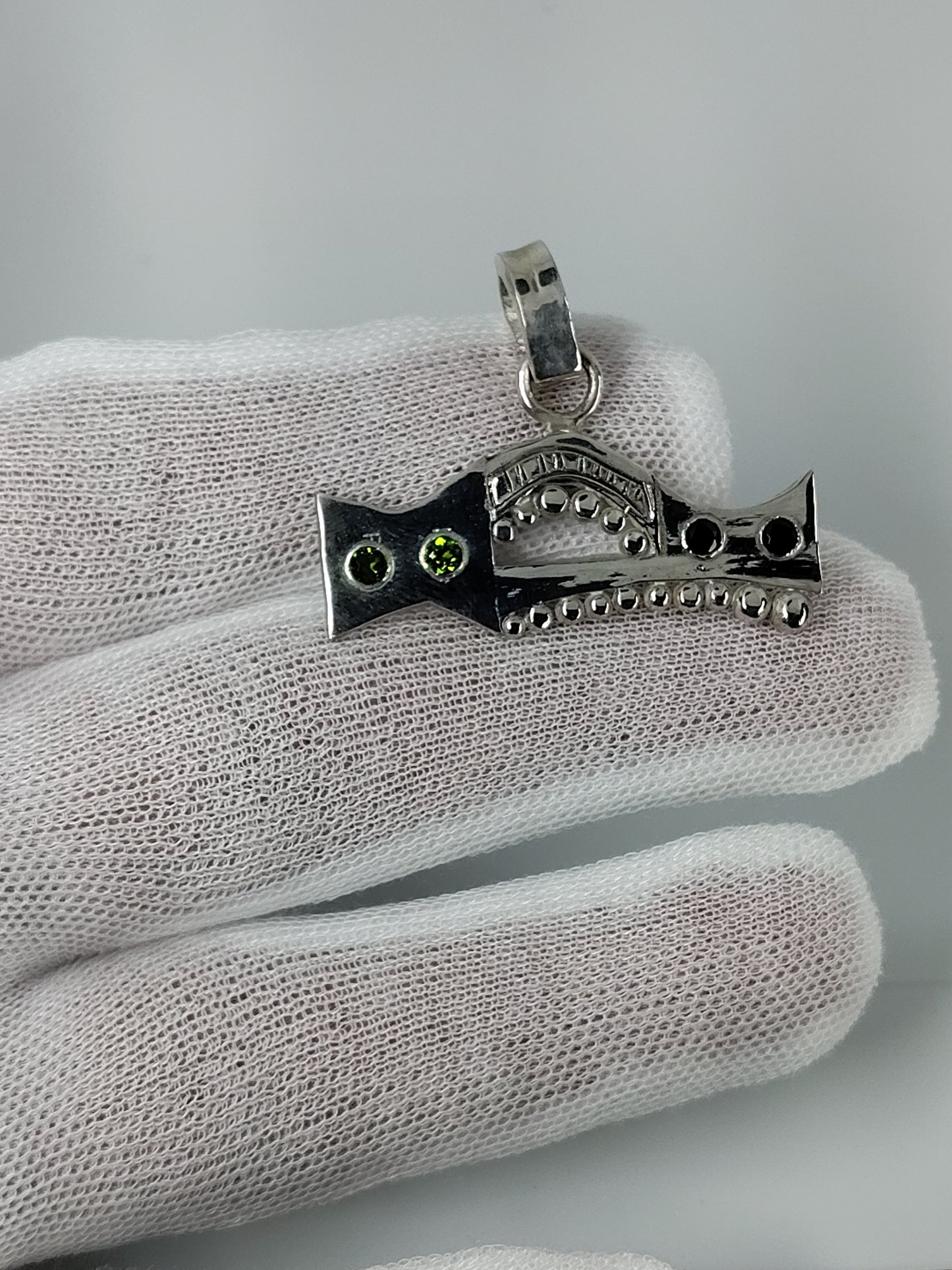 Argentium Silver Pendant with Diopside & Black Spinel