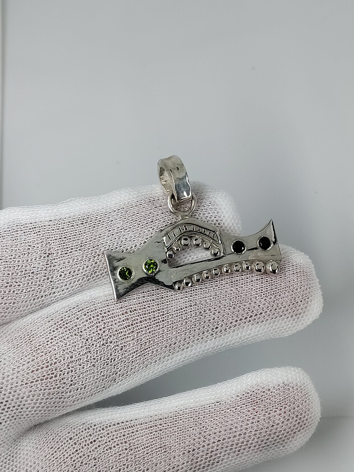 Argentium Silver Pendant with Diopside & Black Spinel